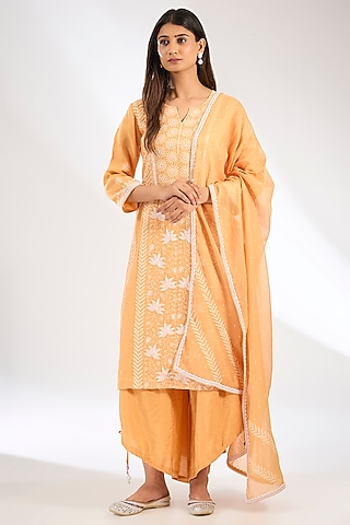 Peach Kota Doriya Kurta Set by Nyara by Nicky Chawla