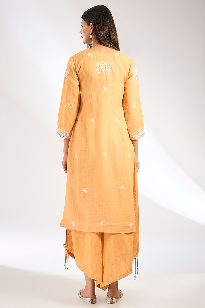 Peach Kota Doriya Kurta Set by Nyara by Nicky Chawla at Pernia's Pop Up Shop