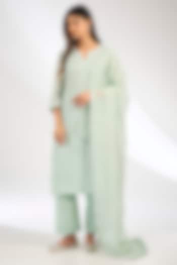 Green Mal Chanderi Sequins Embroidered Kurta Set by Nyara by Nicky Chawla at Pernia's Pop Up Shop