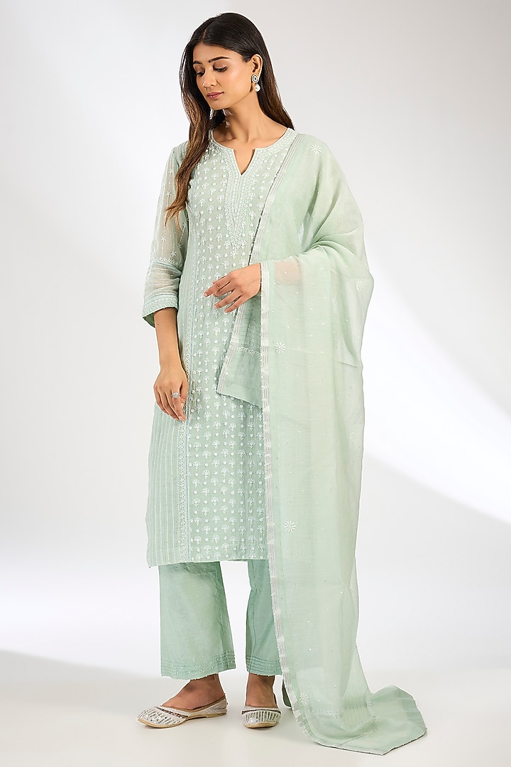 Green Mal Chanderi Sequins Embroidered Kurta Set by Nyara by Nicky Chawla at Pernia's Pop Up Shop
