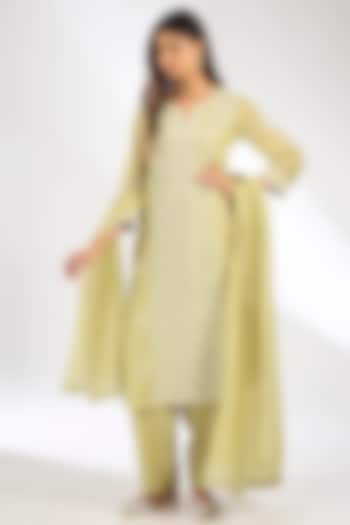 Green Mal Chanderi Chikankari Embroidered Kurta Set by Nyara by Nicky Chawla at Pernia's Pop Up Shop