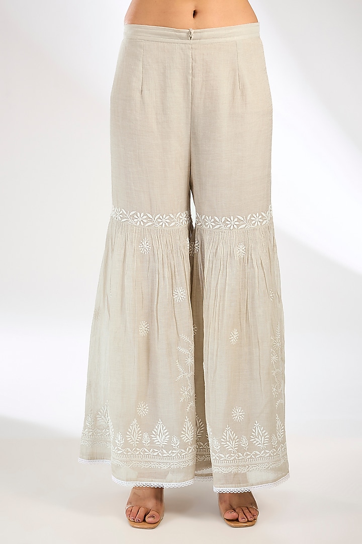 Grey Tissue Chanderi Chikankari Embroidered Kurta Set by Nyara by Nicky Chawla at Pernia's Pop Up Shop