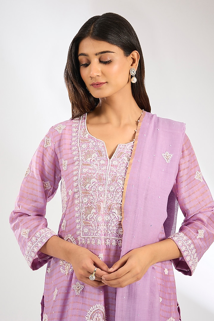 Lilac Mal Chanderi Chikankari Embroidered Kurta Set by Nyara by Nicky Chawla at Pernia's Pop Up Shop
