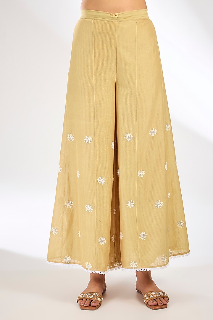 Beige Maheshwari Silk Chikankari Embroidered Peplum Kurta Set by Nyara by Nicky Chawla at Pernia's Pop Up Shop