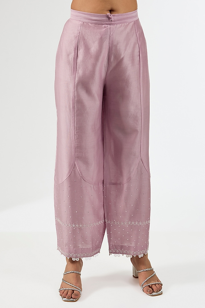 Onion Pink Mul Chanderi Chikankari Embroidered Kurta Set by Nyara by Nicky Chawla at Pernia's Pop Up Shop
