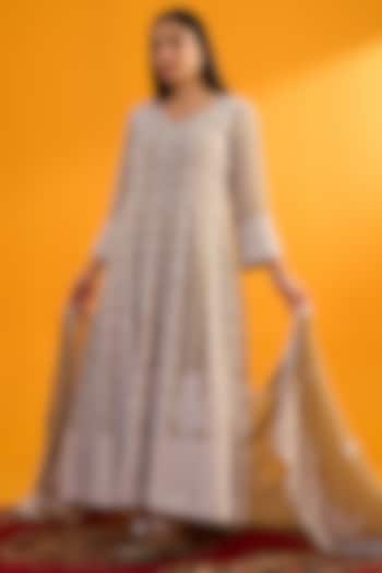 Brown Pure Georgette Chikankari Embroidered Bridal Anarkali Set by Nyara by Nicky Chawla at Pernia's Pop Up Shop
