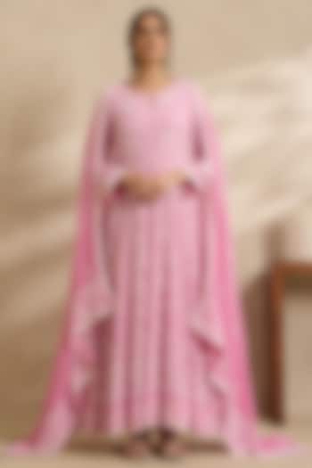 Pink Pure Georgette Chikankari Embroidered Bridal Anarkali Set by Nyara by Nicky Chawla at Pernia's Pop Up Shop