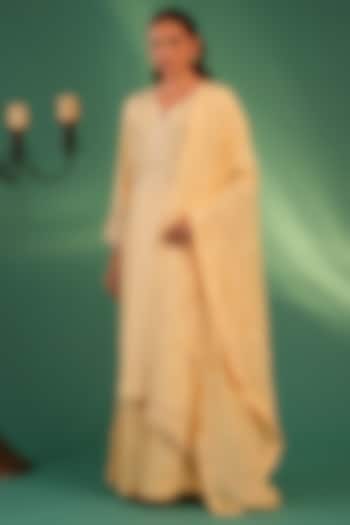 Yellow Pure Georgette Chikankari Embroidered Kurta Set by Nyara by Nicky Chawla at Pernia's Pop Up Shop