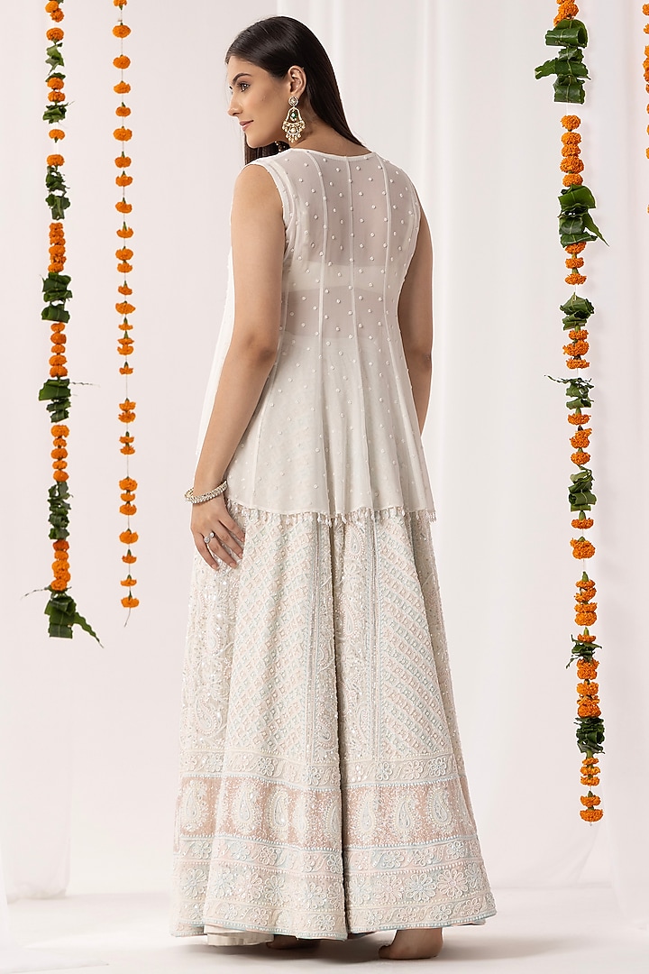 Off-White Pure Georgette Chikankari Embroidered Wedding Lehenga Set by Nyara by Nicky Chawla at Pernia's Pop Up Shop
