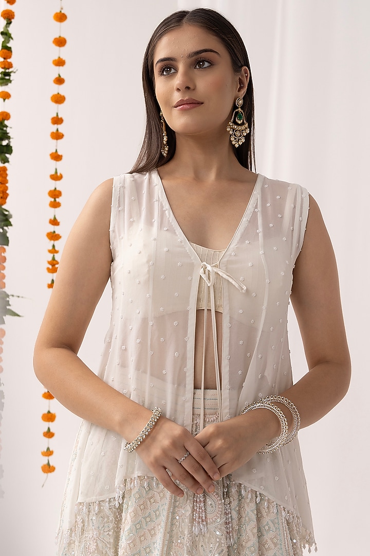 Off-White Pure Georgette Chikankari Embroidered Wedding Lehenga Set by Nyara by Nicky Chawla at Pernia's Pop Up Shop