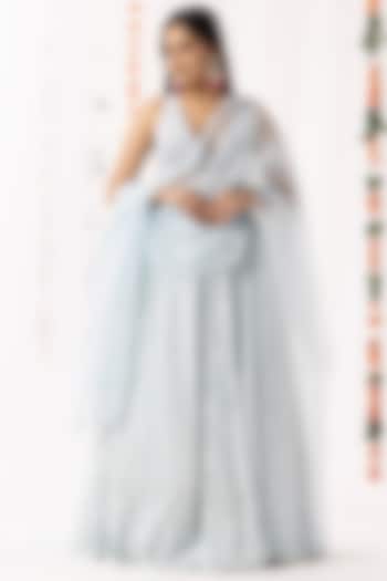 Ice Blue Pure Georgette Chikankari Embroidered Wedding Lehenga Set by Nyara by Nicky Chawla at Pernia's Pop Up Shop