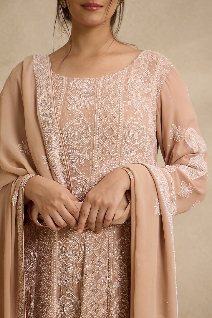 Brown Pure Georgette Chikankari Embroidered Bridal Anarkali Set by Nyara by Nicky Chawla at Pernia's Pop Up Shop