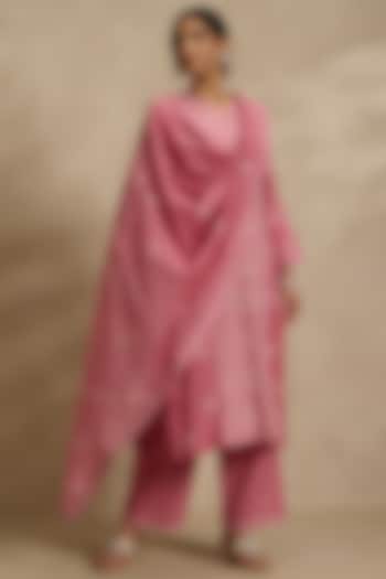 Pink Mal Chanderi Silk Chikankari Embroidered Kurta Set by Nyara by Nicky Chawla at Pernia's Pop Up Shop