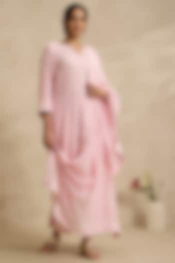 Pink Mal Chanderi Silk Chikankari Embroidered Kurta Set by Nyara by Nicky Chawla at Pernia's Pop Up Shop