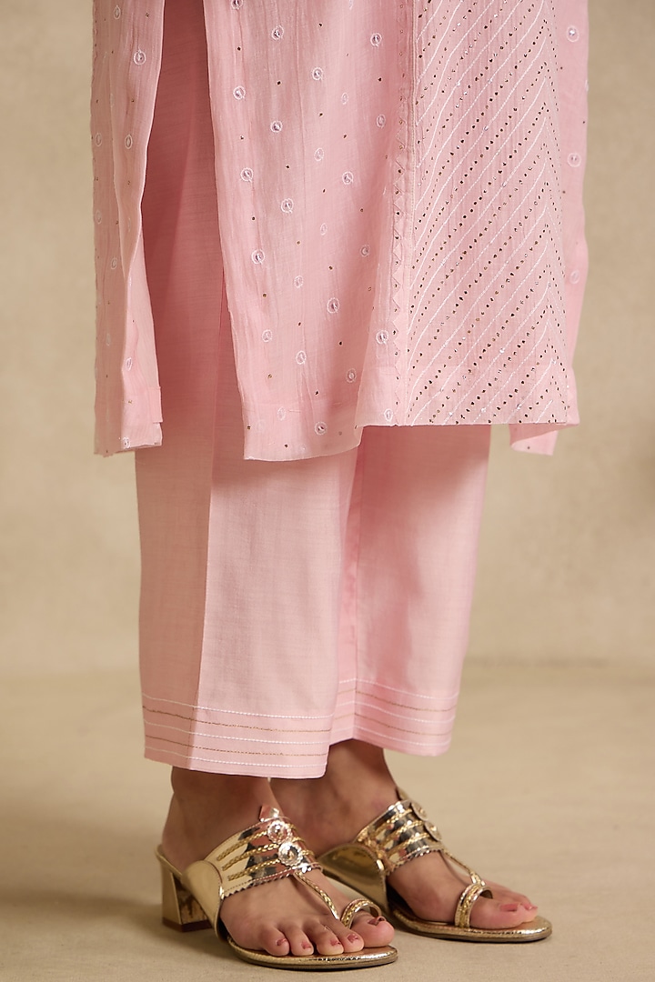 Pink Mal Chanderi Silk Chikankari Embroidered Kurta Set by Nyara by Nicky Chawla at Pernia's Pop Up Shop