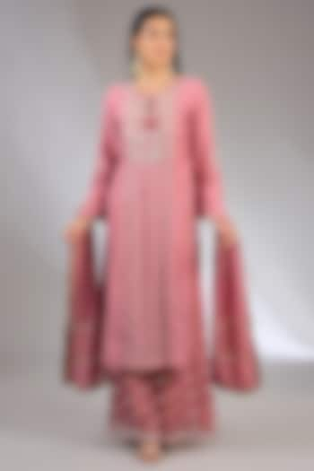 Pink Chanderi Silk Chikankari Sharara Set by NYARA at Pernia's Pop Up Shop