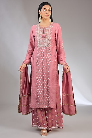 Pink Chanderi Silk Chikankari Sharara Set by Nyara by Nicky Chawla