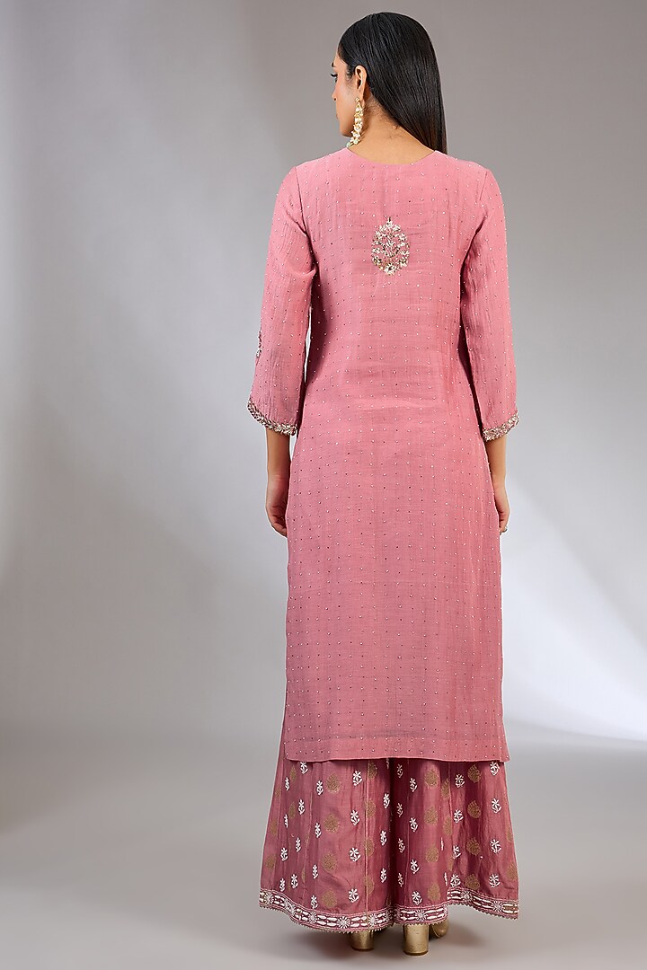 Pink Chanderi Silk Chikankari Party Wear Sharara Set by Nyara by Nicky Chawla at Pernia's Pop Up Shop