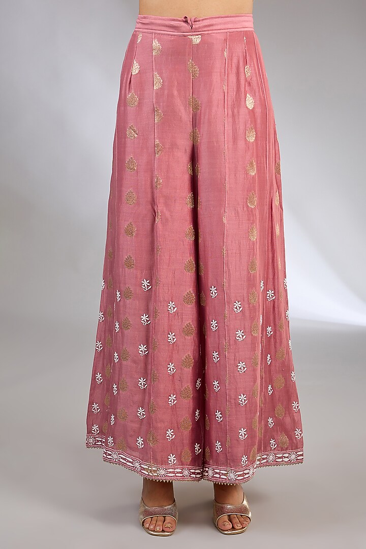 Pink Chanderi Silk Chikankari Party Wear Sharara Set by Nyara by Nicky Chawla at Pernia's Pop Up Shop