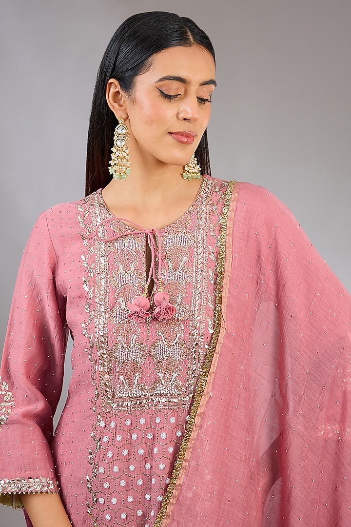 Pink Chanderi Silk Chikankari Party Wear Sharara Set by Nyara by Nicky Chawla at Pernia's Pop Up Shop