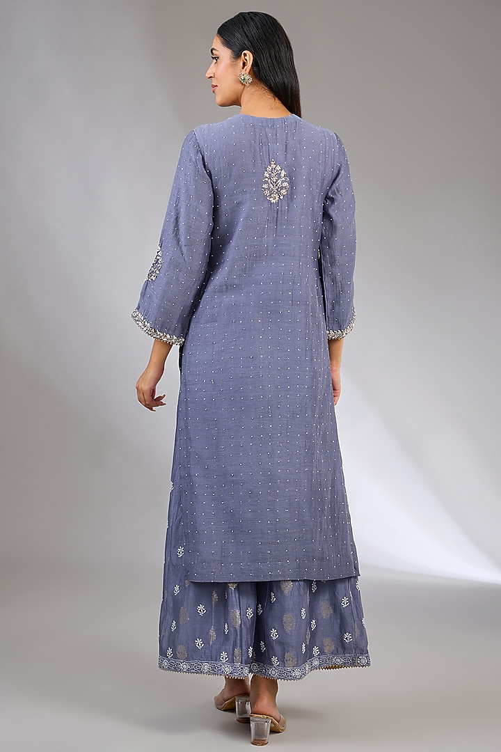Blue Chanderi Silk Chikankari Party Wear Sharara Set by Nyara by Nicky Chawla at Pernia's Pop Up Shop