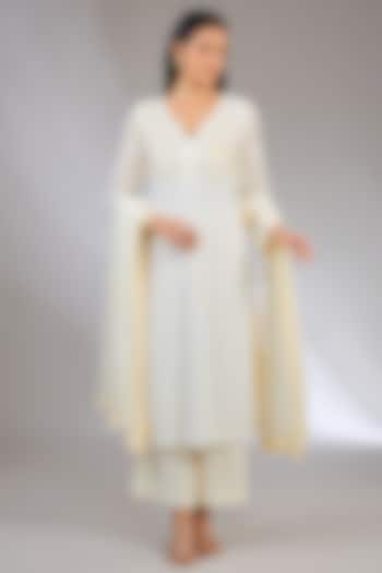 White Pure Georgette Parsi Work Chikankari Kurta Set by NYARA at Pernia's Pop Up Shop