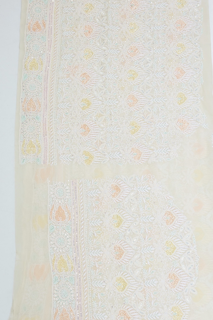 Ivory Pure Georgette Cutdana Embroidered Chikankari Reception Saree by Nyara by Nicky Chawla at Pernia's Pop Up Shop