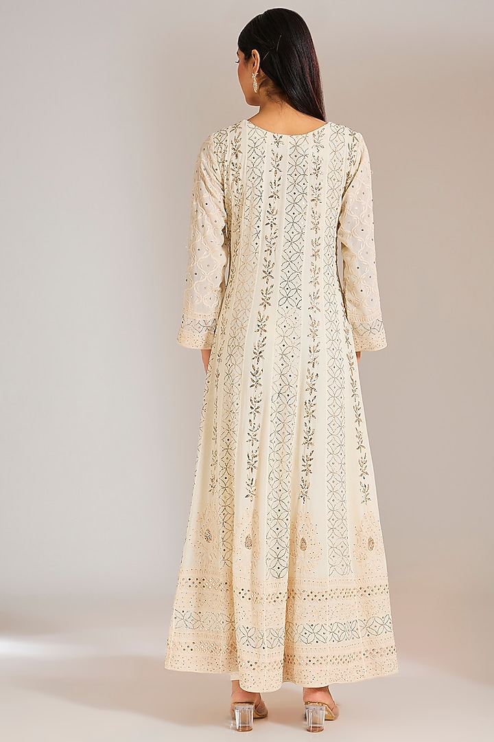 Ivory Pure Georgette Chikankari Embroidered Wedding Anarkali Set by Nyara by Nicky Chawla at Pernia's Pop Up Shop
