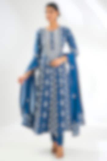 Blue Mal Chanderi & Cotton Chikankari Embroidered Anarkali Set by NYARA at Pernia's Pop Up Shop