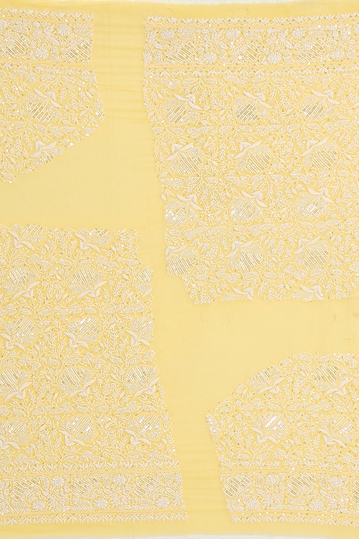 Yellow Pure Georgette Cutdana & Chikankari Embroidered Reception Saree Set by Nyara by Nicky Chawla at Pernia's Pop Up Shop