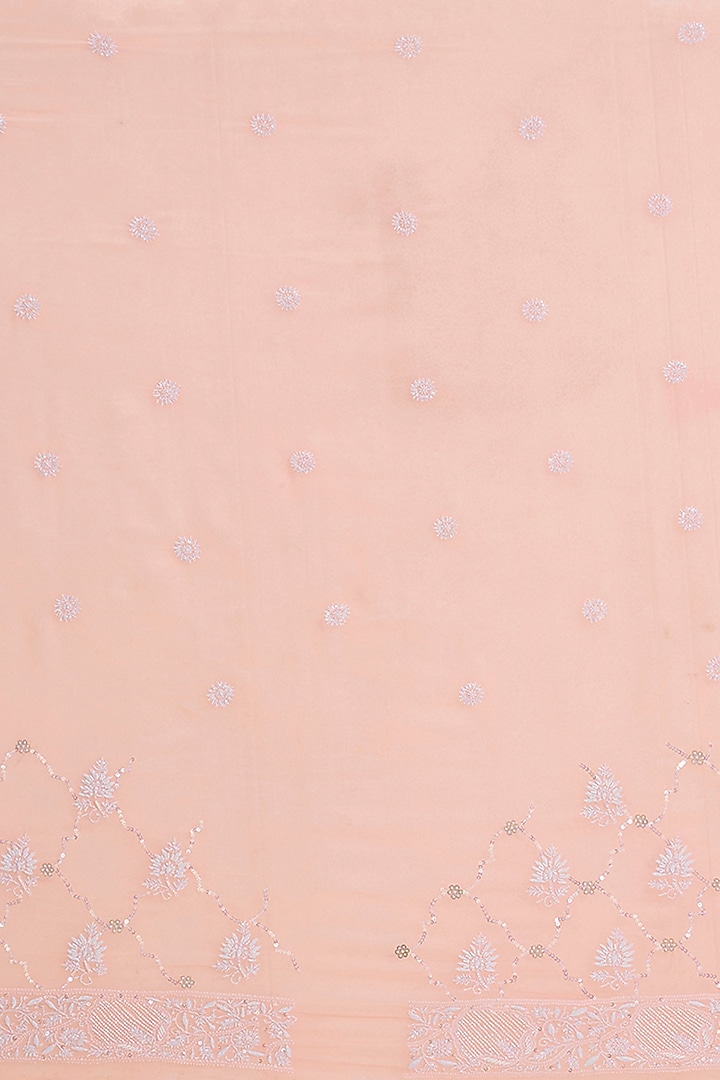 Pink Pure Georgette Cutdana & Chikankari Embroidered Reception Saree Set by Nyara by Nicky Chawla at Pernia's Pop Up Shop