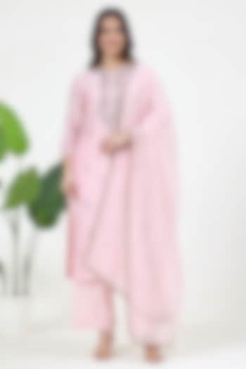 Pink Chanderi Silk Mukaish Embroidered Kurta Set by Nyara by Nicky Chawla at Pernia's Pop Up Shop