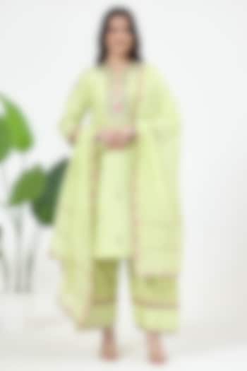 Green Chanderi Silk Mukaish Embroidered Kurta Set by Nyara by Nicky Chawla at Pernia's Pop Up Shop