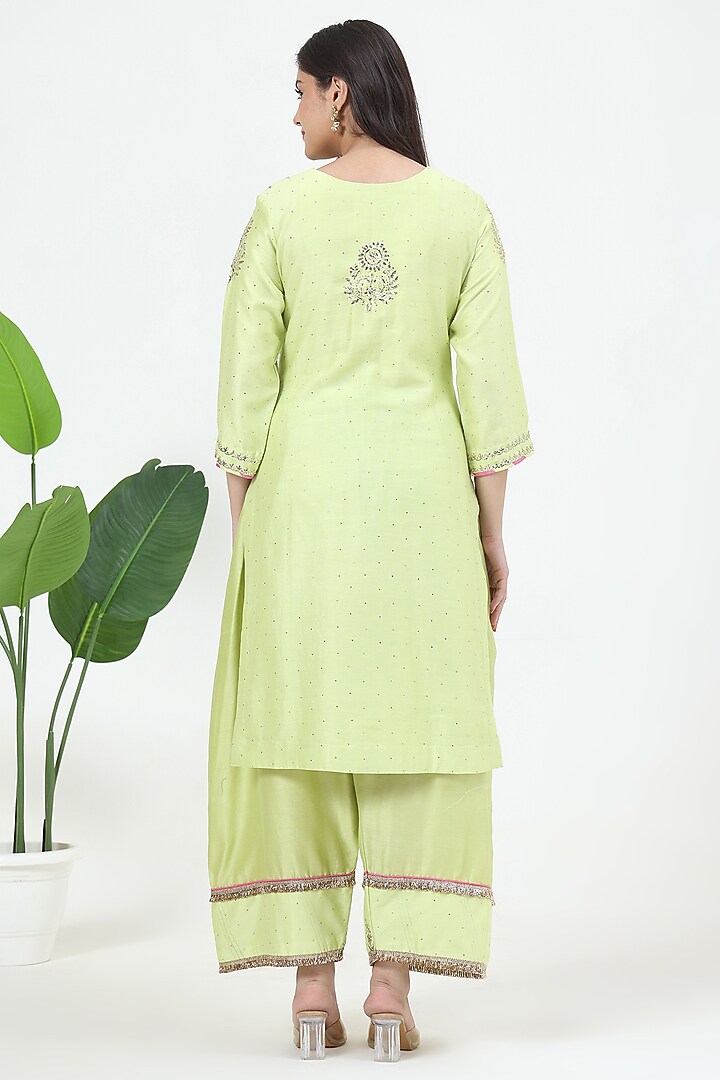 Green Chanderi Silk Mukaish Embroidered Kurta Set by Nyara by Nicky Chawla at Pernia's Pop Up Shop