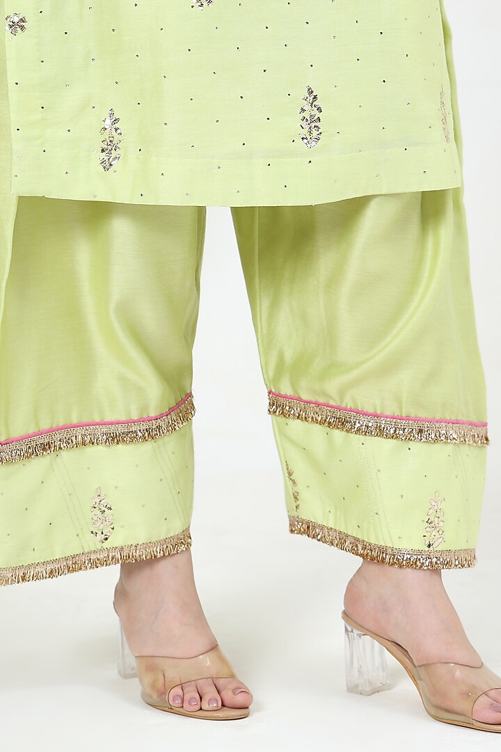 Green Chanderi Silk Mukaish Embroidered Kurta Set by Nyara by Nicky Chawla at Pernia's Pop Up Shop