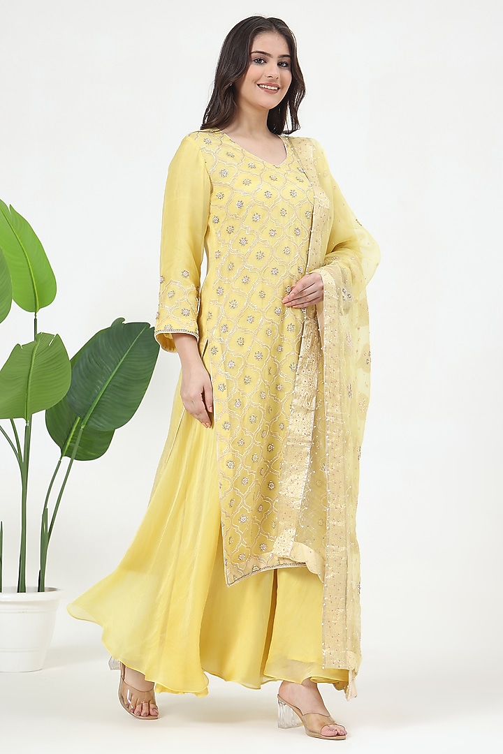 Yellow Pure Organza Zari Embroidered Kurta Set by Nyara by Nicky Chawla at Pernia's Pop Up Shop