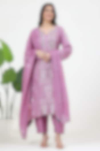 Purple Tussar Silk Mukaish Embroidered Kurta Set by Nyara by Nicky Chawla at Pernia's Pop Up Shop