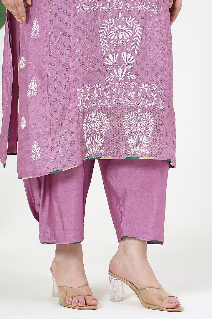 Purple Tussar Silk Mukaish Embroidered Kurta Set by Nyara by Nicky Chawla at Pernia's Pop Up Shop