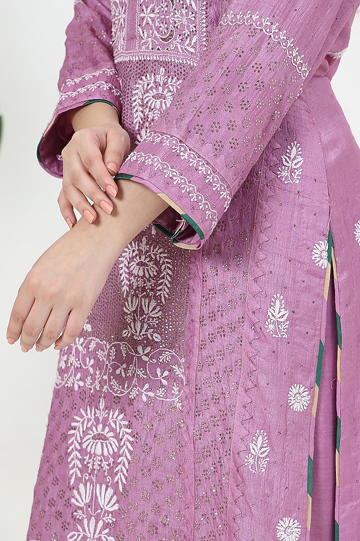 Purple Tussar Silk Mukaish Embroidered Kurta Set by Nyara by Nicky Chawla at Pernia's Pop Up Shop