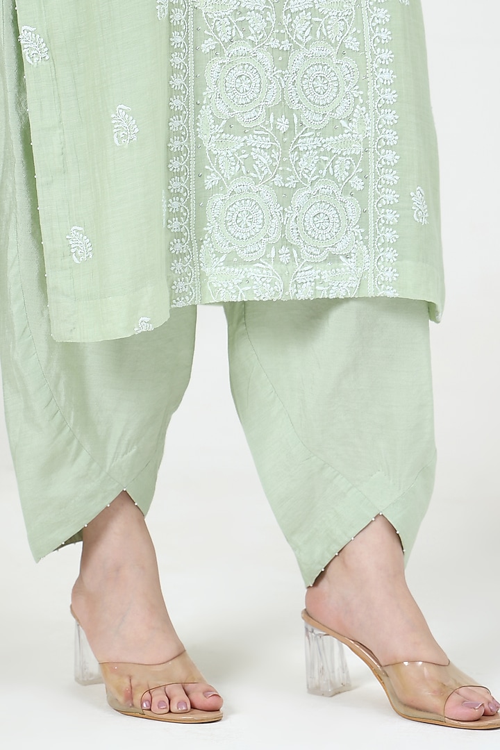 Green Mal Chanderi Chikankari Embroidered Kurta Set by Nyara by Nicky Chawla at Pernia's Pop Up Shop