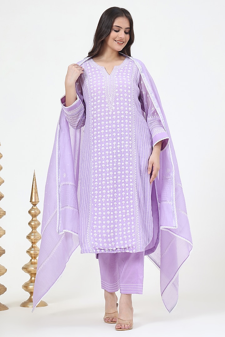 Lavender Mal Chanderi Chikankari Embroidered Kurta Set by Nyara by Nicky Chawla at Pernia's Pop Up Shop