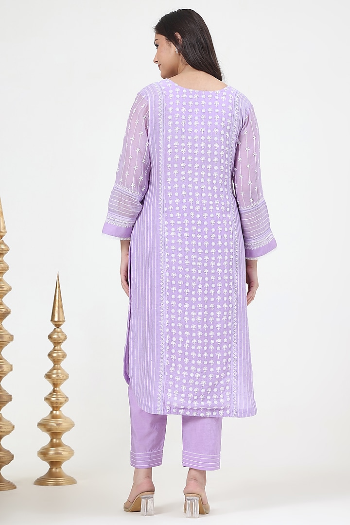 Lavender Mal Chanderi Chikankari Embroidered Kurta Set by Nyara by Nicky Chawla at Pernia's Pop Up Shop