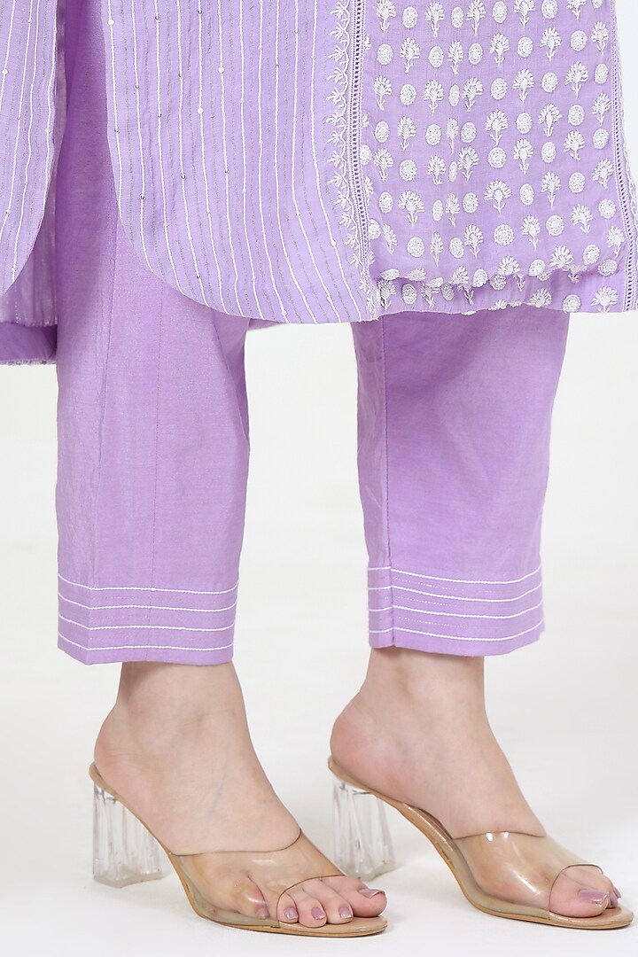 Lavender Mal Chanderi Chikankari Embroidered Kurta Set by Nyara by Nicky Chawla at Pernia's Pop Up Shop