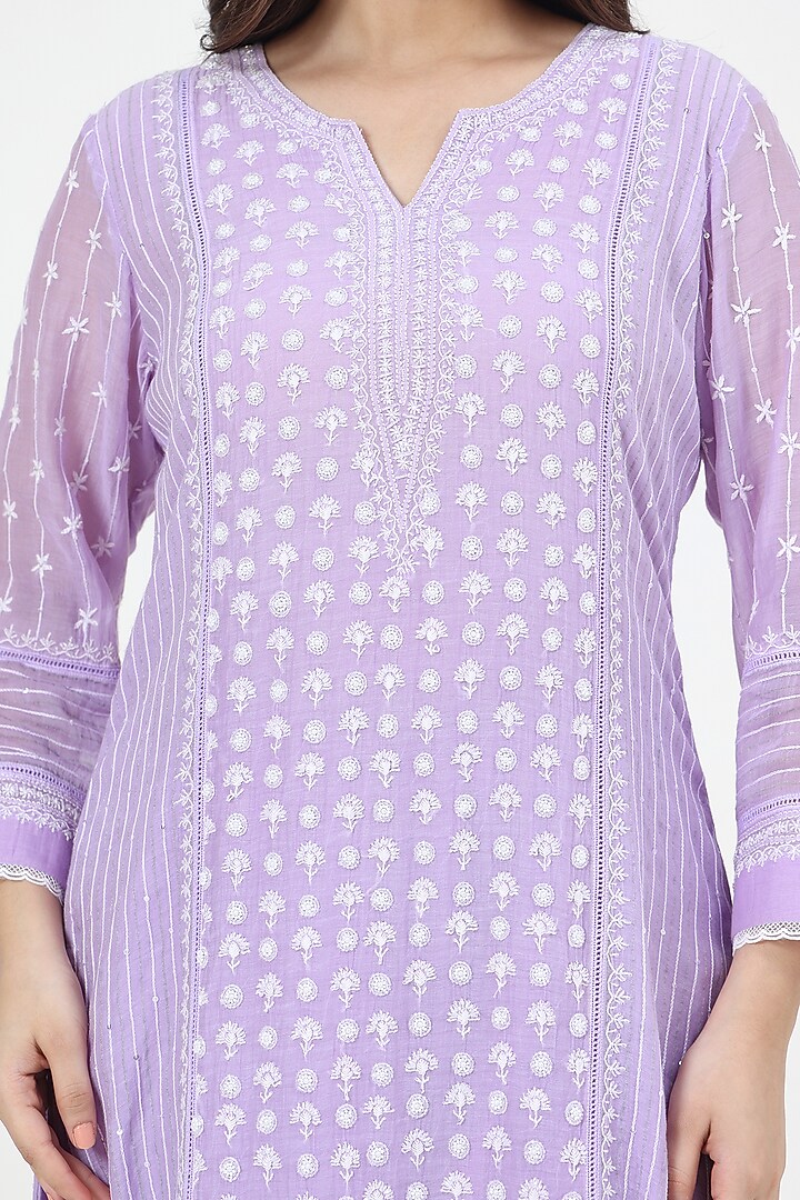 Lavender Mal Chanderi Chikankari Embroidered Kurta Set by Nyara by Nicky Chawla at Pernia's Pop Up Shop
