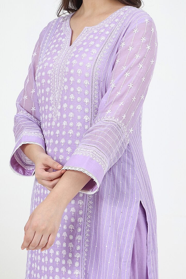 Lavender Mal Chanderi Chikankari Embroidered Kurta Set by Nyara by Nicky Chawla at Pernia's Pop Up Shop