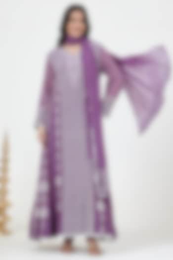 Purple Mal Chanderi Chikankari Embroidered Party Wear Anarkali Set by Nyara by Nicky Chawla at Pernia's Pop Up Shop