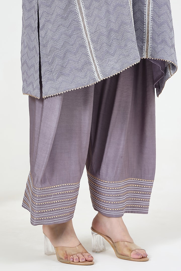 Grey Bhagalpuri Silk Chikankari Embroidered Kurta Set by Nyara by Nicky Chawla at Pernia's Pop Up Shop
