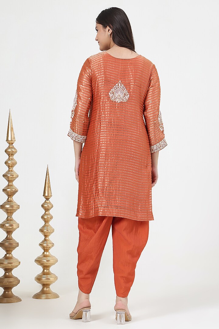 Orange Chanderi Silk Chikankari Embroidered Kurta Set by Nyara by Nicky Chawla at Pernia's Pop Up Shop