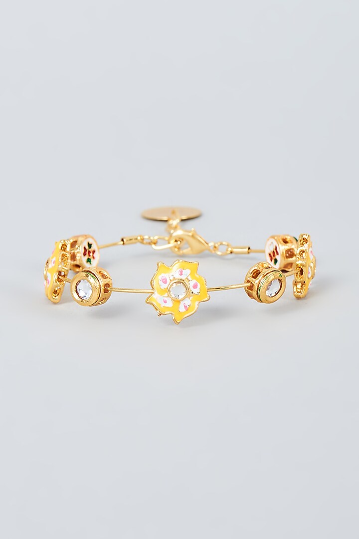 Gold Finish  kundan polki Flower Bangle by Nyela at Pernia's Pop Up Shop