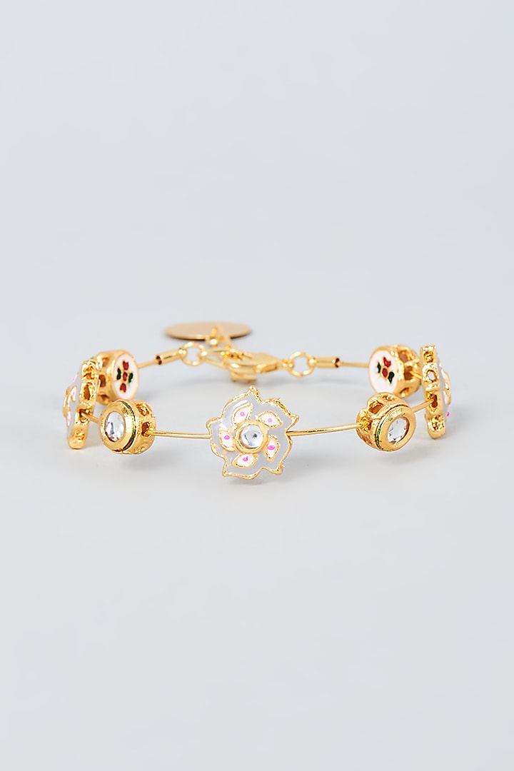Gold Finish Kundan Polki Flower Bangle by Nyela at Pernia's Pop Up Shop